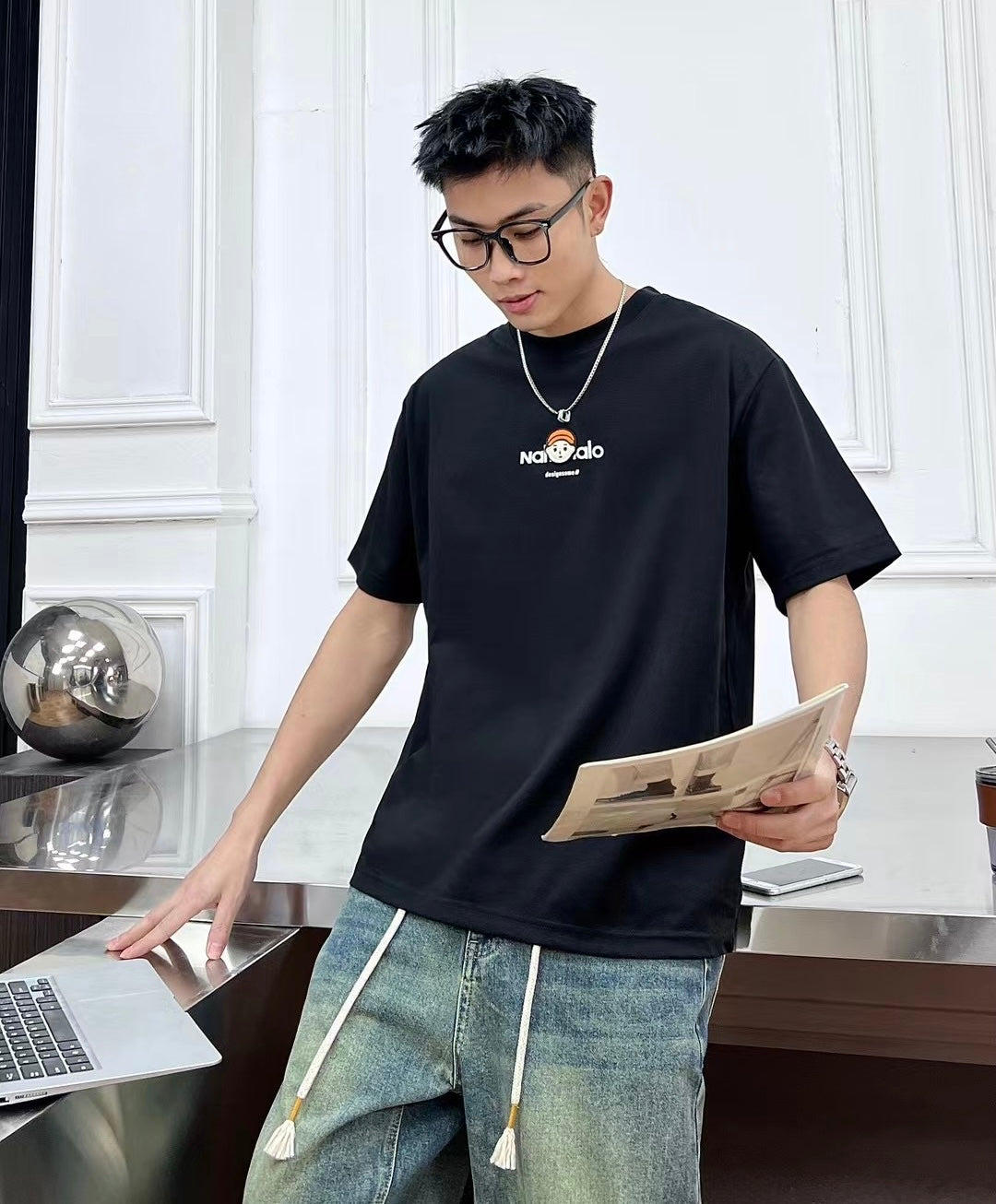 Skin-friendly and breathable loose round-neck short sleeves, #men's and women's style #summer new style#