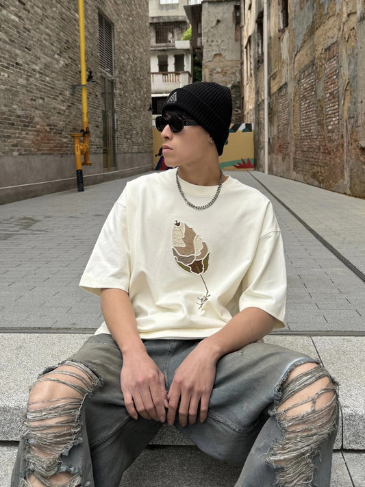 Leaf embroidery T-shirt