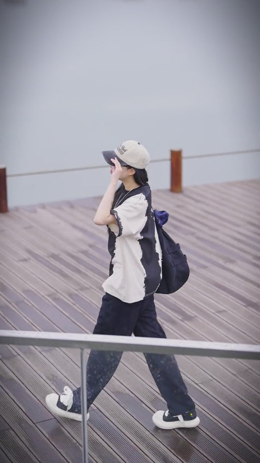 Neutral multi-color stitched T-shirt